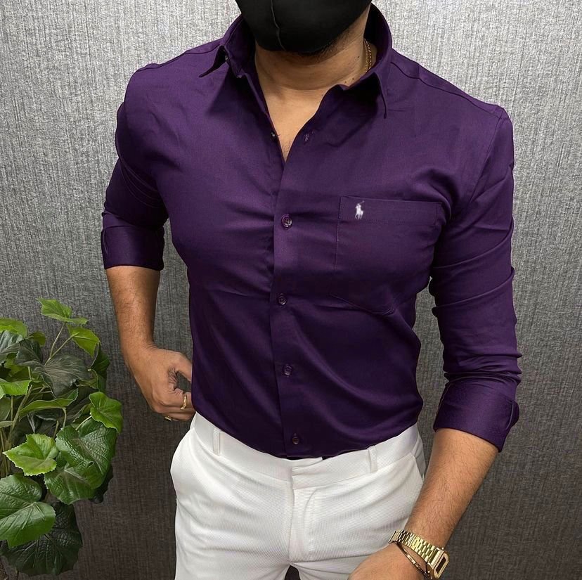 Men’s Slim Fit Dark Purple Formal Shirt – Premium Cotton Blend, Full Sleeve