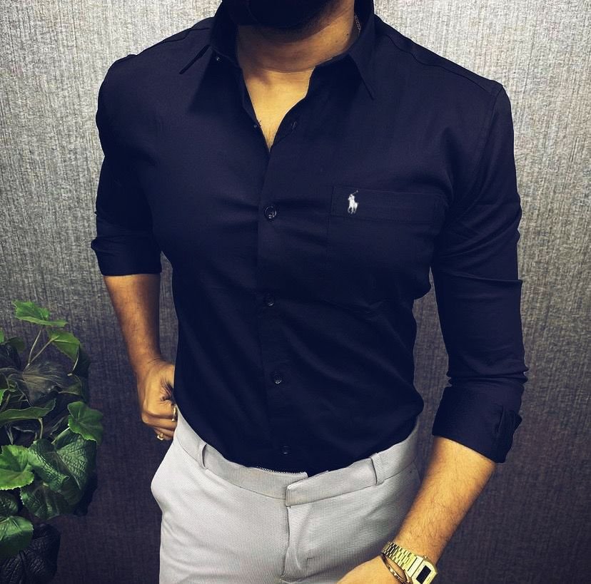 Men’s Slim Fit Black Formal Shirt – Premium Cotton Blend, Full Sleeve