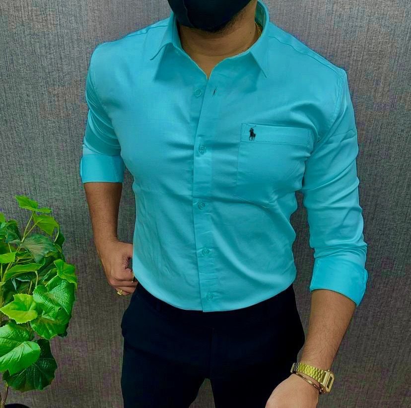 Men’s Slim Fit Sky Blue Formal Shirt – Premium Cotton Blend, Full Sleeve