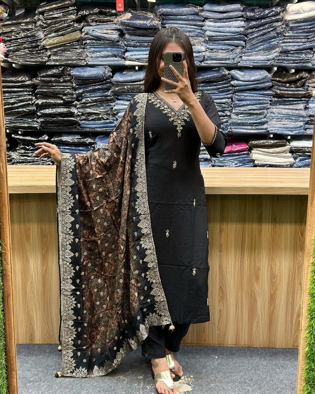 Black Embroidered Kurta Set with Dupatta