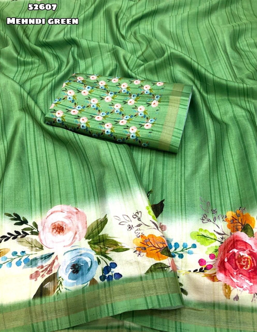 Floral Printed Cotton Silk Unstitched Dress Material Set – Top, Bottom & Dupatta (Multiple Colors)