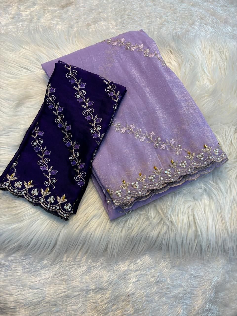 Elegant Lavender & Purple Embroidered Women's Saree