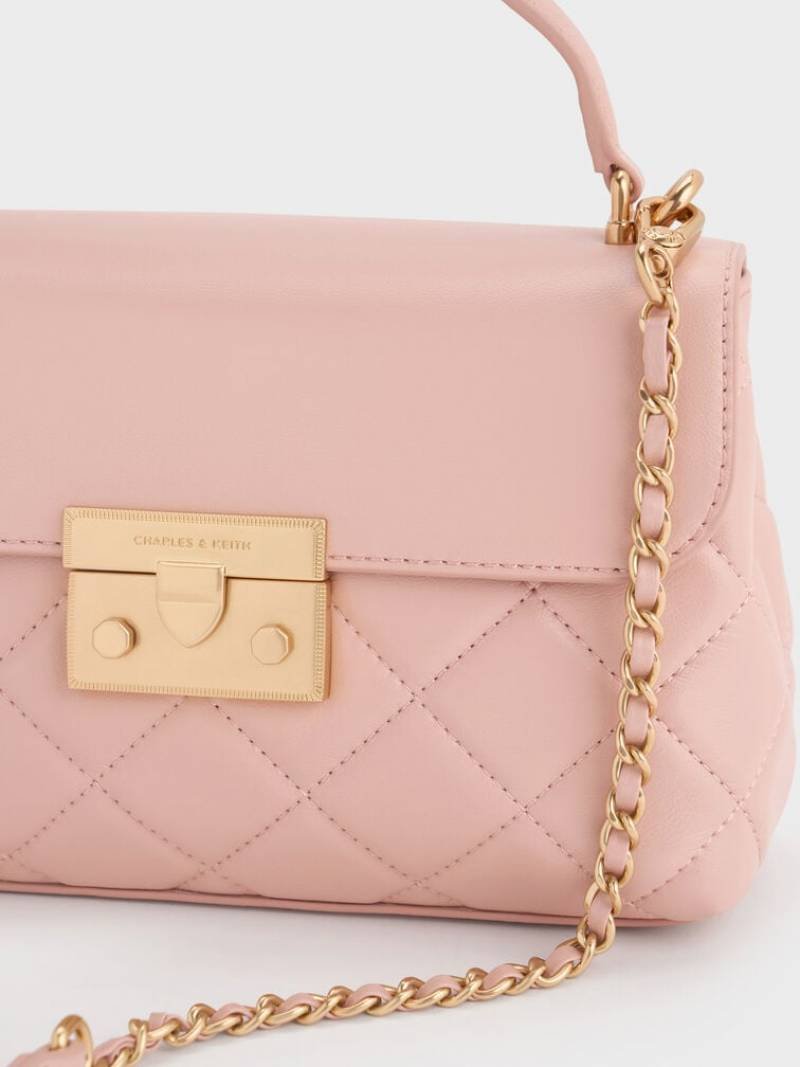 Charles & eith Pink Quilted Boxy Top-Handle Bag