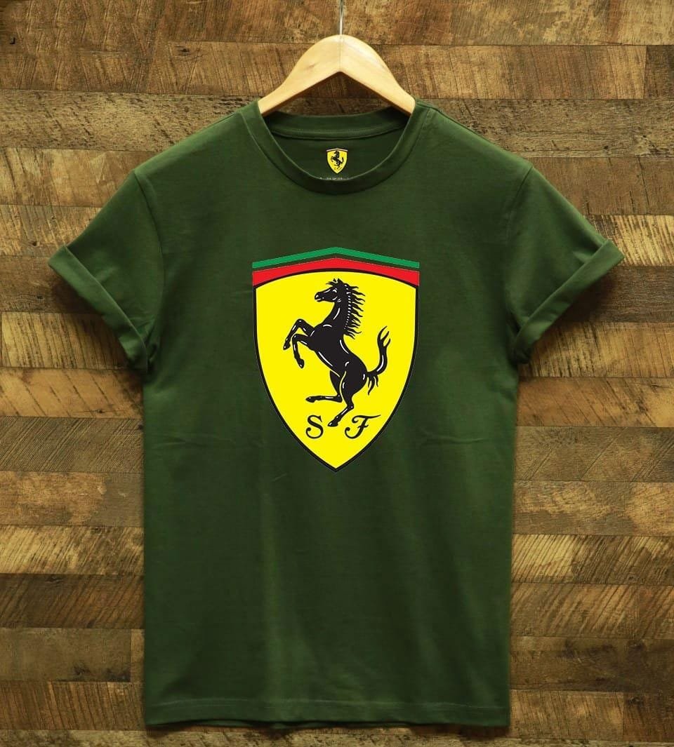 Men’s Ferrari Logo Printed T-Shirt – Olive Green