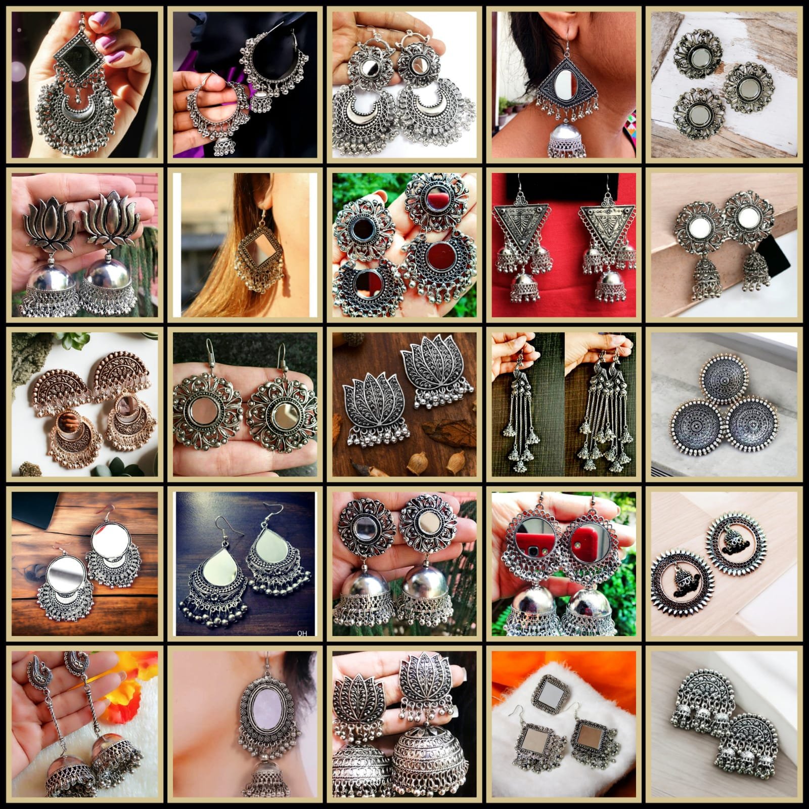 Elegant Oxidized Silver Jhumka & Chandbali Earrings Combo - Set of 30 Pairs