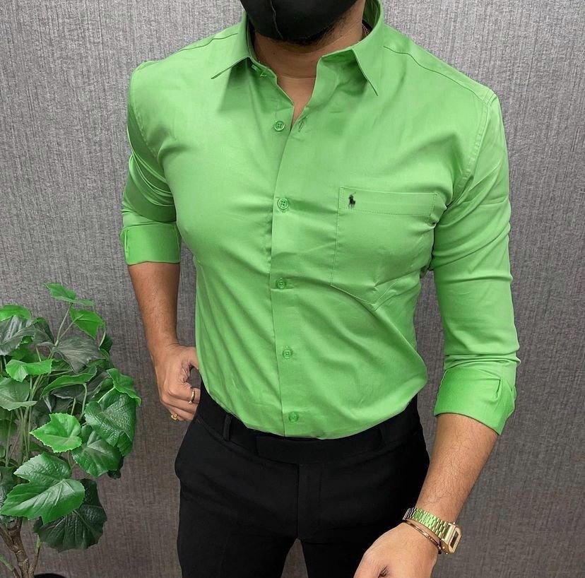 Men’s Slim Fit Green Formal Shirt – Premium Cotton Blend, Full Sleeve