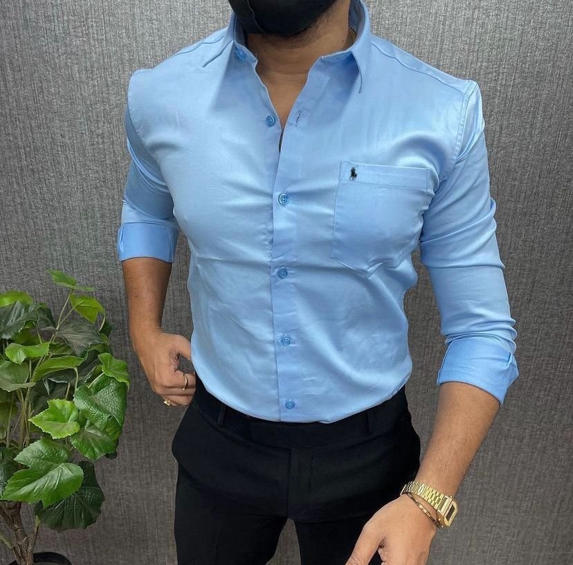 Men’s Slim Fit Light Blue Formal Shirt – Premium Cotton Blend, Full Sleeve